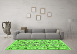 Machine Washable Southwestern Green Country Area Rugs in a Living Room,, wshcon2923grn