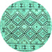 Round Machine Washable Southwestern Turquoise Country Area Rugs, wshcon2923turq