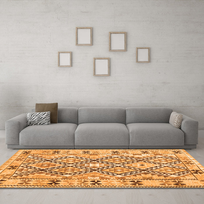 Machine Washable Southwestern Orange Country Area Rugs in a Living Room, wshcon2923org