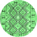 Round Machine Washable Southwestern Emerald Green Country Area Rugs, wshcon2923emgrn