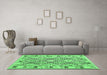 Machine Washable Southwestern Emerald Green Country Area Rugs in a Living Room,, wshcon2923emgrn