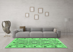 Machine Washable Southwestern Emerald Green Country Area Rugs in a Living Room,, wshcon2923emgrn
