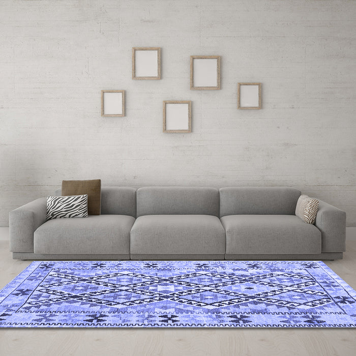 Machine Washable Southwestern Blue Country Rug in a Living Room, wshcon2923blu