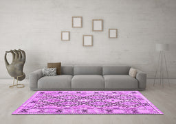 Machine Washable Southwestern Purple Country Area Rugs in a Living Room, wshcon2923pur