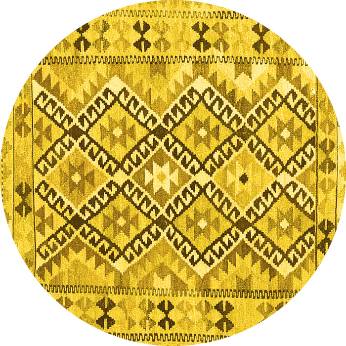 Round Machine Washable Southwestern Yellow Country Rug, wshcon2923yw