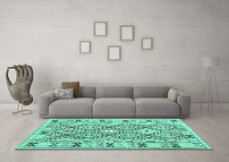 Machine Washable Southwestern Turquoise Country Area Rugs in a Living Room,, wshcon2923turq