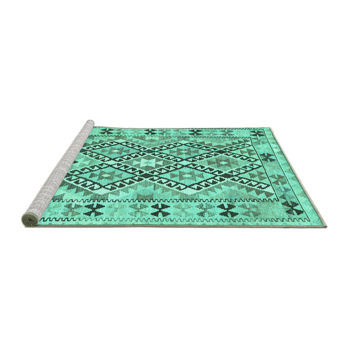 Sideview of Machine Washable Southwestern Turquoise Country Area Rugs, wshcon2923turq