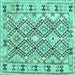 Square Machine Washable Southwestern Turquoise Country Area Rugs, wshcon2923turq