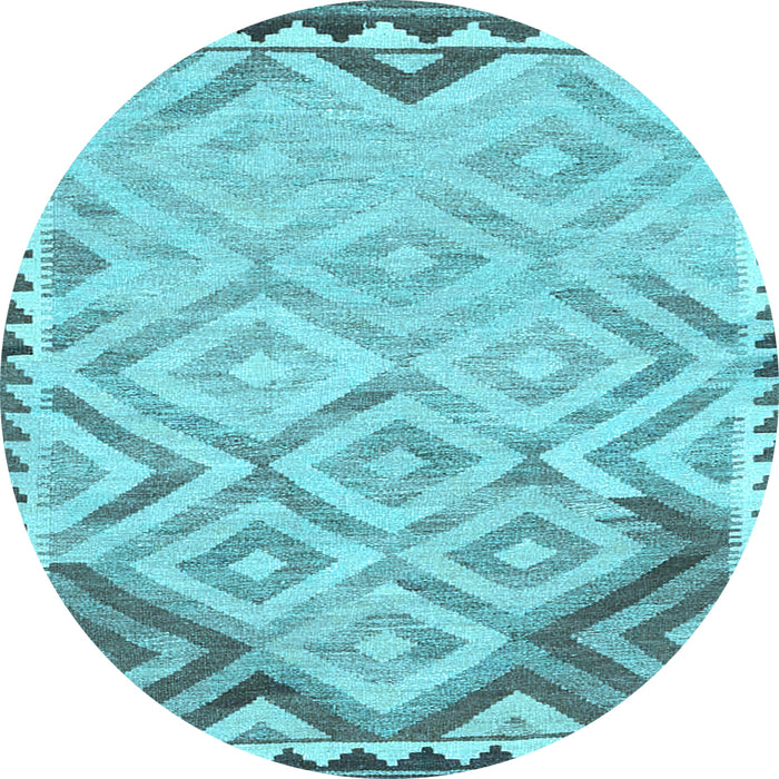 Round Machine Washable Southwestern Light Blue Country Rug, wshcon2924lblu