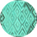 Round Machine Washable Southwestern Turquoise Country Area Rugs, wshcon2924turq