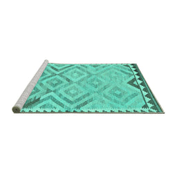 Sideview of Machine Washable Southwestern Turquoise Country Area Rugs, wshcon2924turq