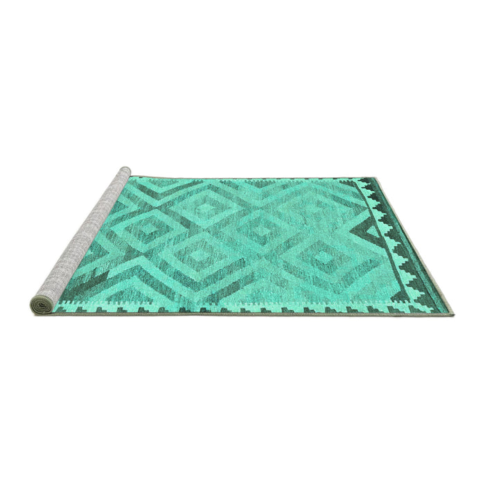 Sideview of Machine Washable Southwestern Turquoise Country Area Rugs, wshcon2924turq