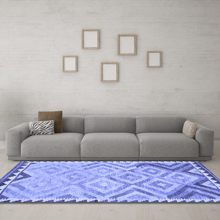 Machine Washable Southwestern Blue Country Rug in a Living Room, wshcon2924blu