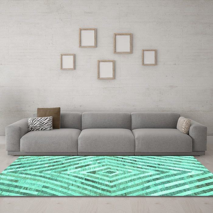 Machine Washable Southwestern Turquoise Country Area Rugs in a Living Room,, wshcon2925turq