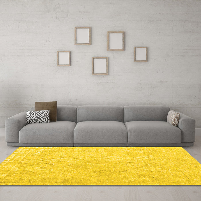 Machine Washable Solid Yellow Modern Rug in a Living Room, wshcon2926yw
