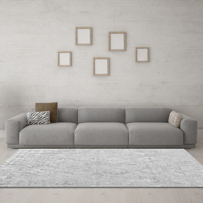 Machine Washable Solid Gray Modern Rug in a Living Room,, wshcon2926gry