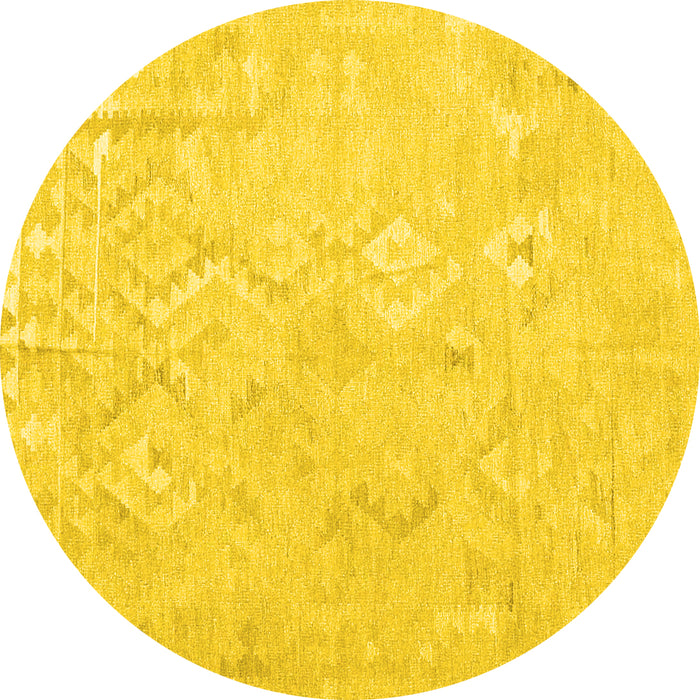 Round Machine Washable Solid Yellow Modern Rug, wshcon2926yw