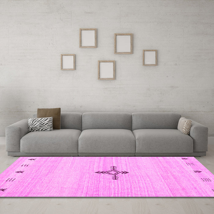 Machine Washable Solid Pink Modern Rug in a Living Room, wshcon2927pnk