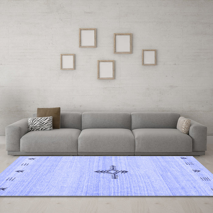 Machine Washable Solid Blue Modern Rug in a Living Room, wshcon2927blu