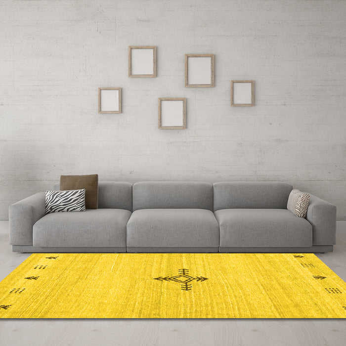 Machine Washable Solid Yellow Modern Rug in a Living Room, wshcon2927yw
