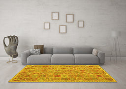 Machine Washable Abstract Yellow Contemporary Rug in a Living Room, wshcon2928yw
