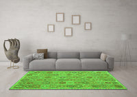 Machine Washable Abstract Green Contemporary Rug, wshcon2928grn