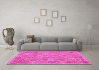 Machine Washable Abstract Pink Contemporary Rug, wshcon2928pnk