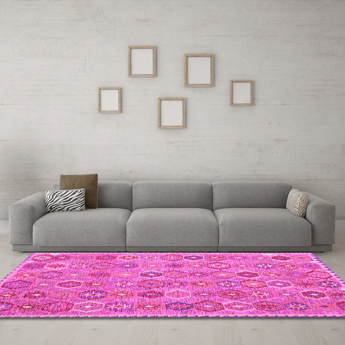 Machine Washable Abstract Pink Contemporary Rug in a Living Room, wshcon2928pnk