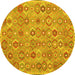 Round Machine Washable Abstract Yellow Contemporary Rug, wshcon2928yw