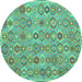 Round Abstract Turquoise Contemporary Rug, con2928turq