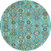 Round Machine Washable Abstract Light Blue Contemporary Rug, wshcon2928lblu