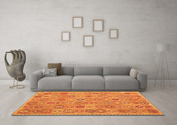Machine Washable Abstract Orange Contemporary Area Rugs in a Living Room, wshcon2928org