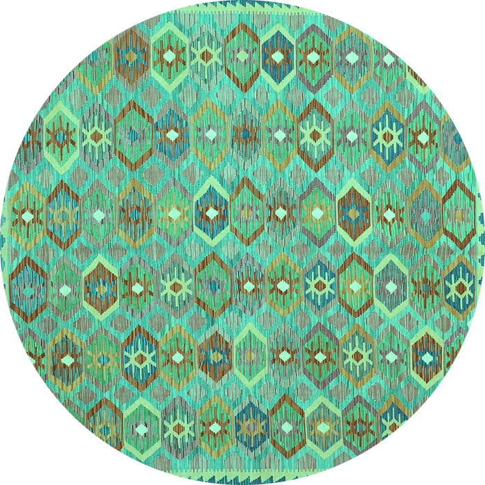 Round Machine Washable Abstract Turquoise Contemporary Area Rugs, wshcon2928turq