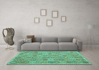 Machine Washable Abstract Turquoise Contemporary Rug, wshcon2928turq