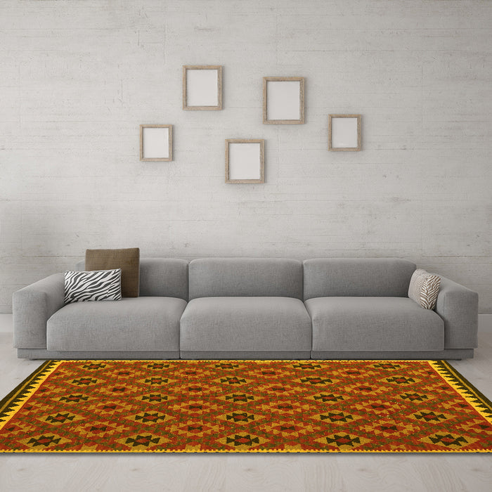 Machine Washable Oriental Yellow Traditional Rug in a Living Room, wshcon2929yw