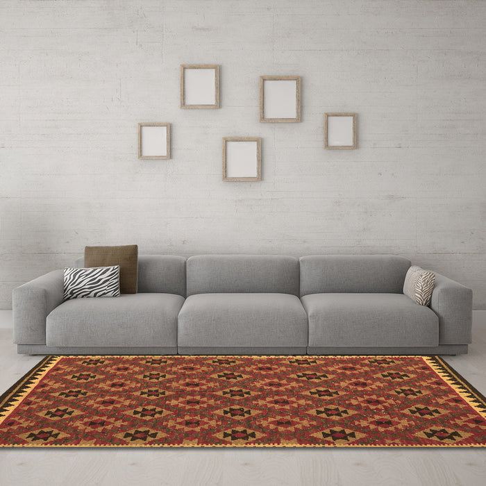 Machine Washable Oriental Brown Traditional Rug in a Living Room,, wshcon2929brn