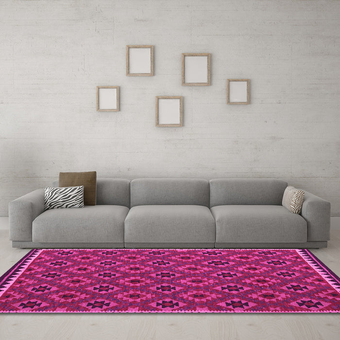 Machine Washable Oriental Pink Traditional Rug in a Living Room, wshcon2929pnk