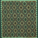 Square Machine Washable Oriental Turquoise Traditional Area Rugs, wshcon2929turq