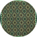 Round Machine Washable Oriental Turquoise Traditional Area Rugs, wshcon2929turq