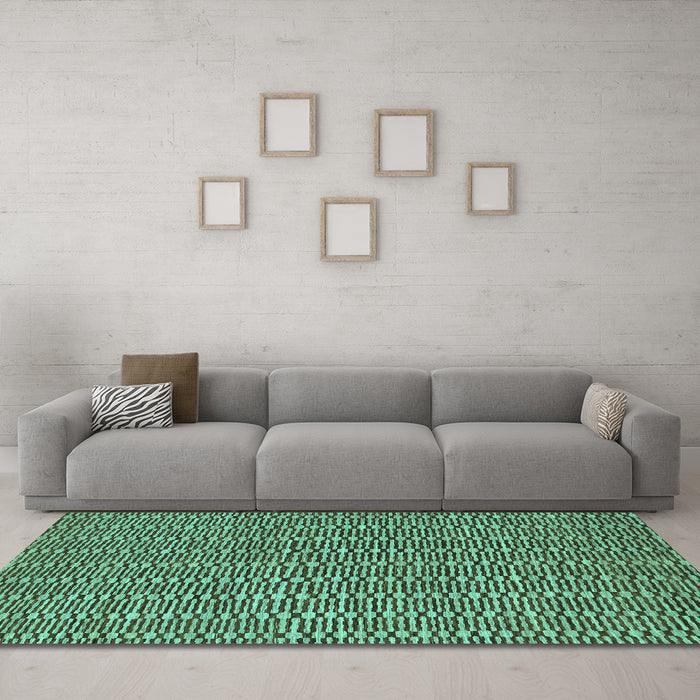 Machine Washable Abstract Turquoise Contemporary Area Rugs in a Living Room,, wshcon292turq