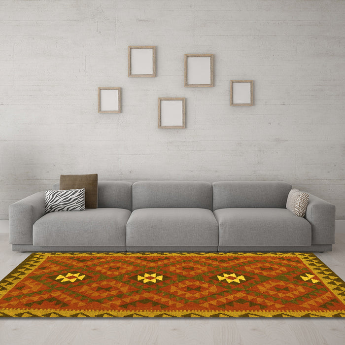 Machine Washable Oriental Yellow Traditional Rug in a Living Room, wshcon2930yw