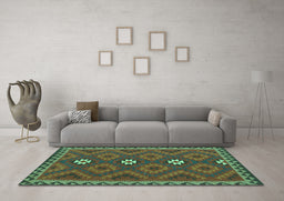 Machine Washable Oriental Turquoise Traditional Area Rugs in a Living Room,, wshcon2930turq