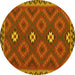 Round Machine Washable Oriental Yellow Traditional Rug, wshcon2930yw