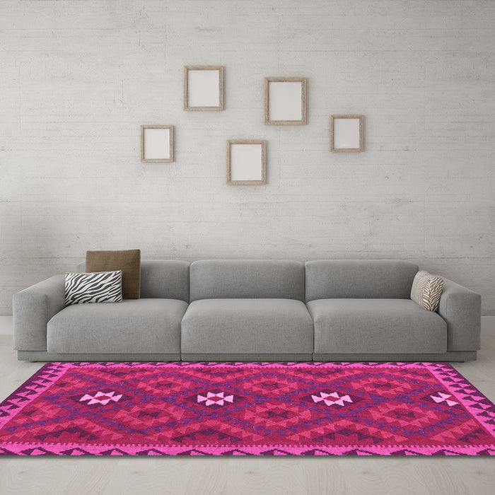 Machine Washable Oriental Pink Traditional Rug in a Living Room, wshcon2930pnk