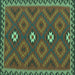 Square Machine Washable Oriental Turquoise Traditional Area Rugs, wshcon2930turq