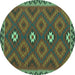 Round Machine Washable Oriental Turquoise Traditional Area Rugs, wshcon2930turq