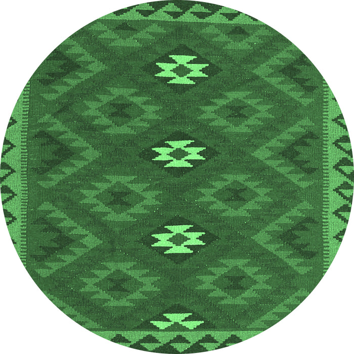 Round Machine Washable Oriental Emerald Green Traditional Area Rugs, wshcon2930emgrn