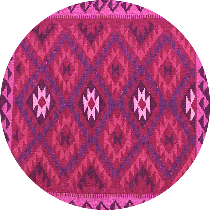 Round Machine Washable Oriental Pink Traditional Rug, wshcon2930pnk