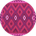 Round Machine Washable Oriental Pink Traditional Rug, wshcon2930pnk