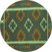 Round Machine Washable Oriental Turquoise Traditional Area Rugs, wshcon2931turq